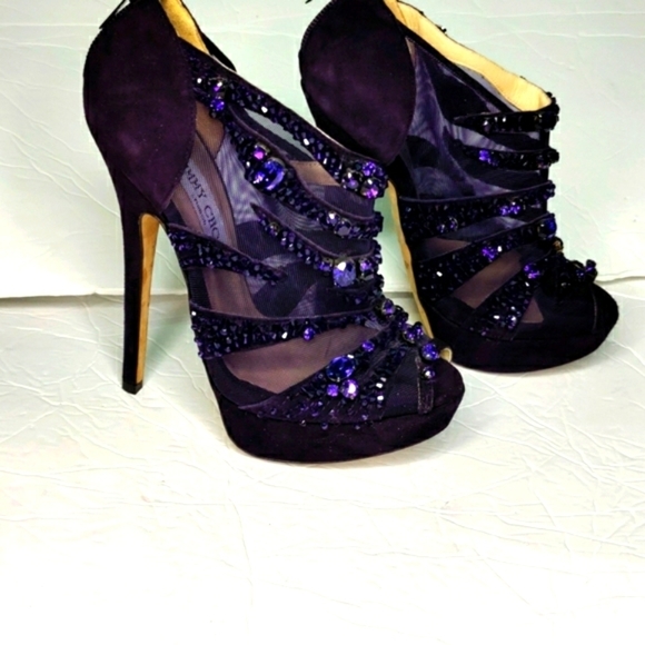 Jimmy Choo Crystal Purple Suede mesh heels - Picture 13 of 16
